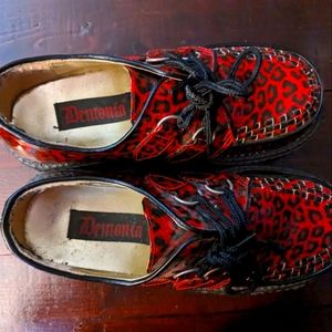 38 - NWOT - Demonia Creepers - Red Leopard Print - goth